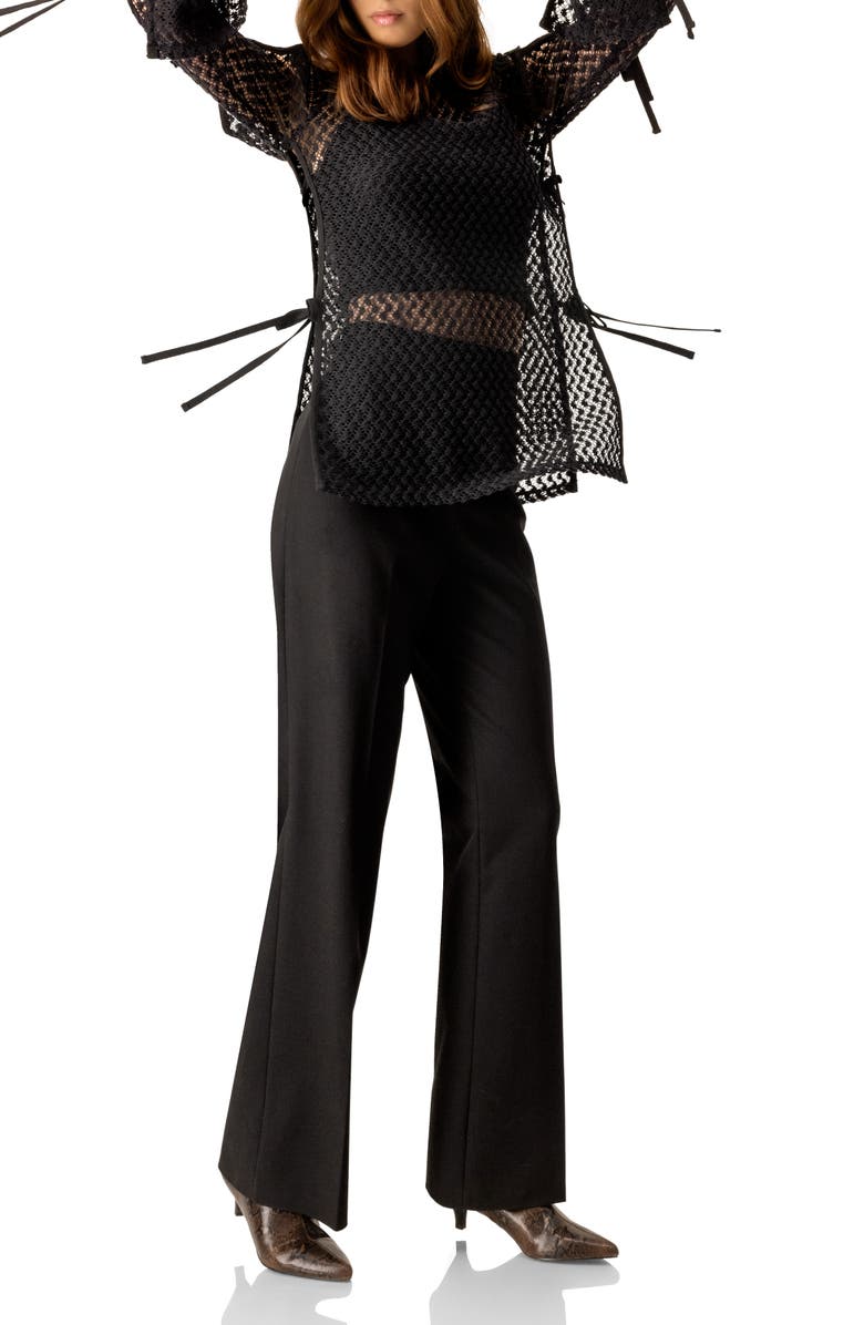 IVONNE Tie-Sleeve See Through Lace Blouse, Alternate, color, Black