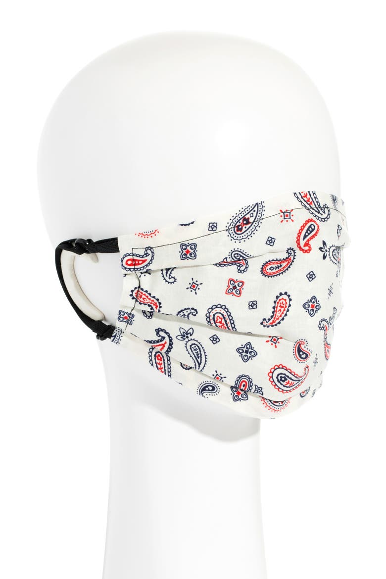 Peace II Adult Pleated Reversible Cotton Face Mask, Alternate, color, BANDANA BLACK/ WHITE