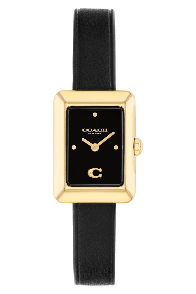 Mara Leather Strap Watch, 22mm x 30mm, Main, color, BLACK