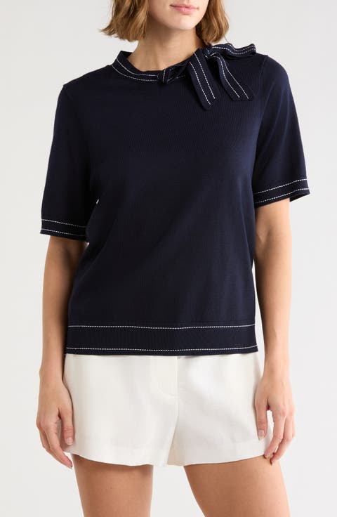 Side Tie Short Sleeve Sweater