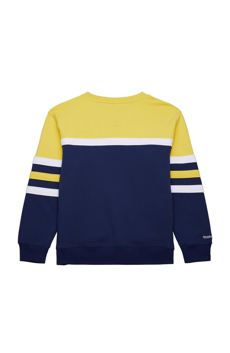 Mitchell & Ness Men's Mitchell & Ness Navy Michigan Wolverines Vintage Logo Head Coach Fleece Pullover Sweatshirt, Alternate, color, Navy