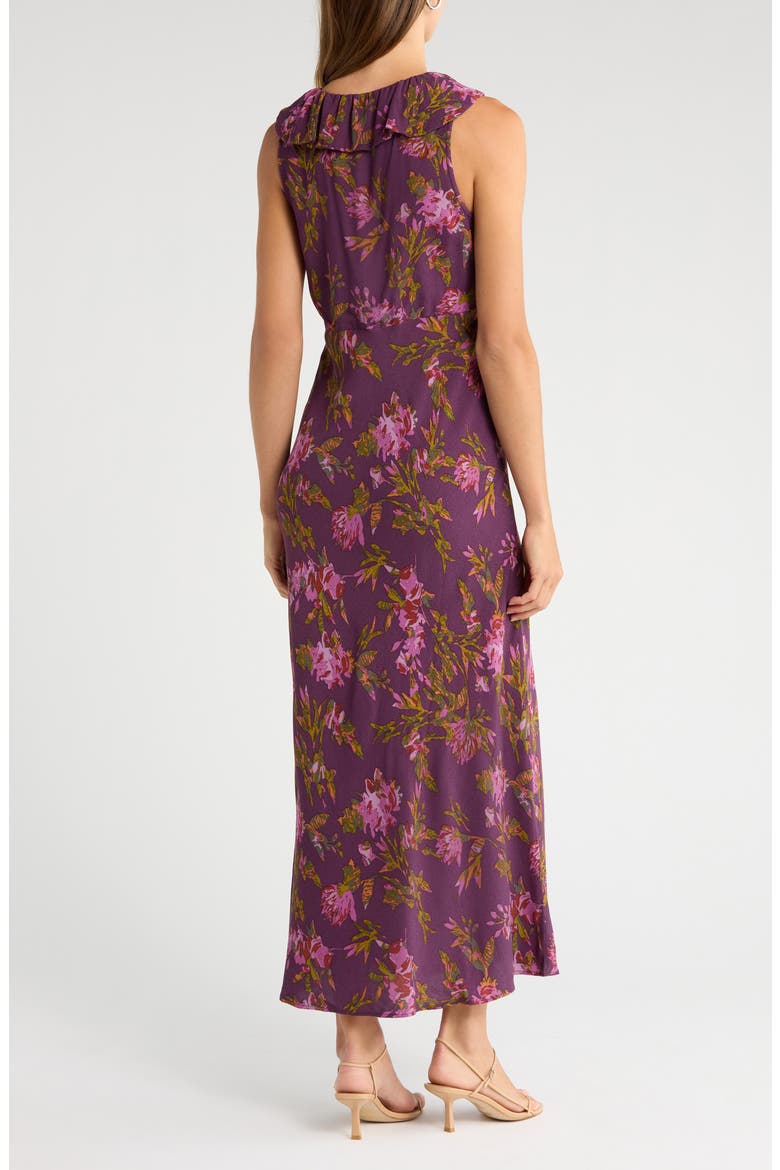 Ruffle Detail Sleeveless Midi Dress, Alternate, color, PURPLE- GREEN FERRAH BLOOM