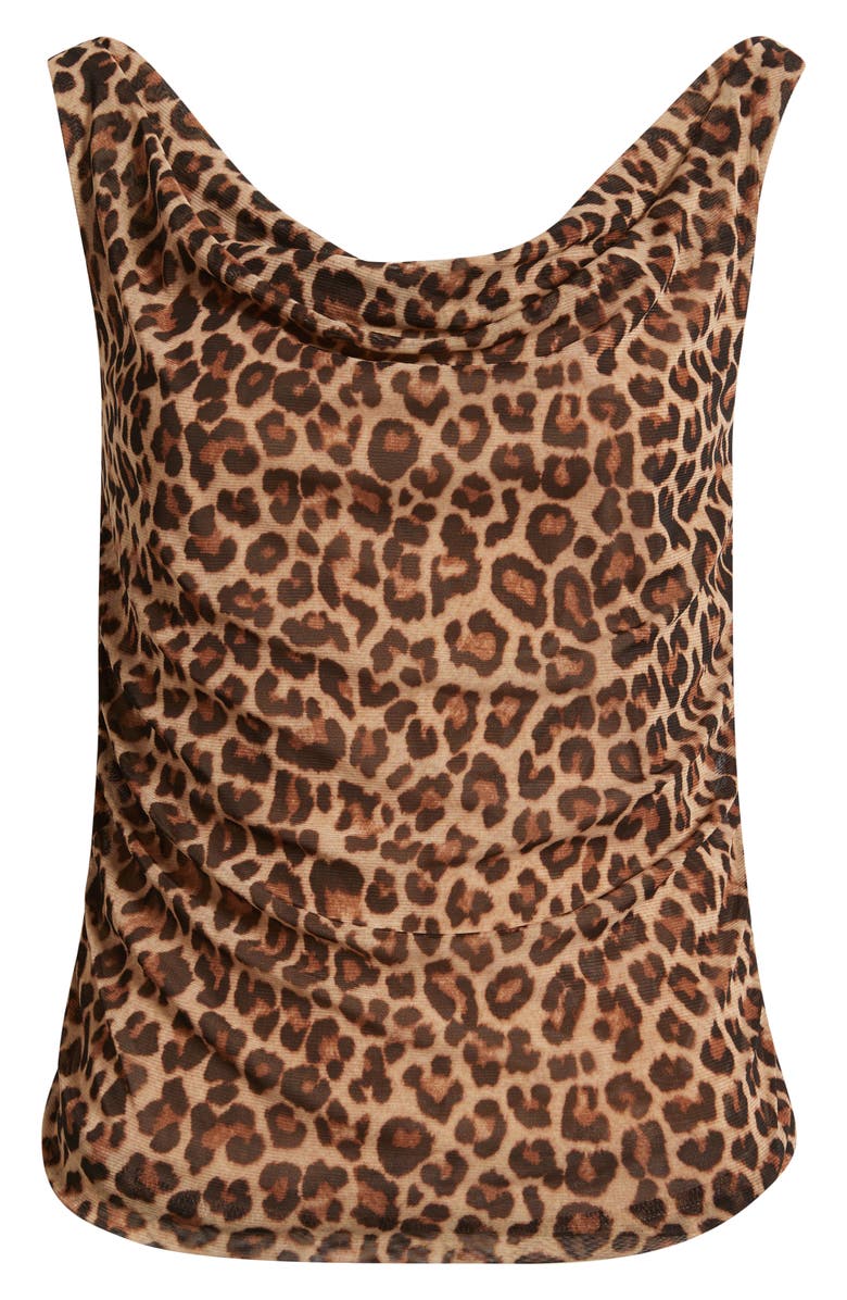 Anne Klein Ruched Cowl Neck Top, Alternate, color, Beige/ Black Leopard Print