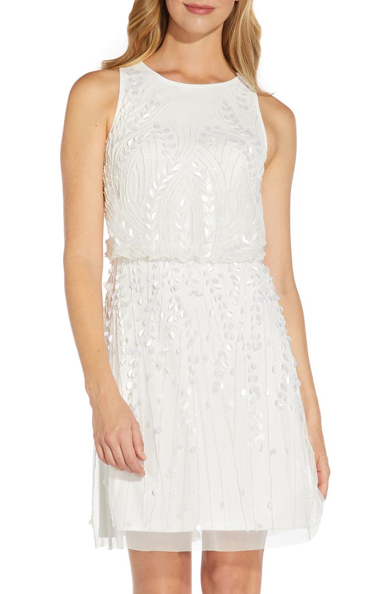 Adrianna Papell Beaded Blouson Dress, Alternate, color, 