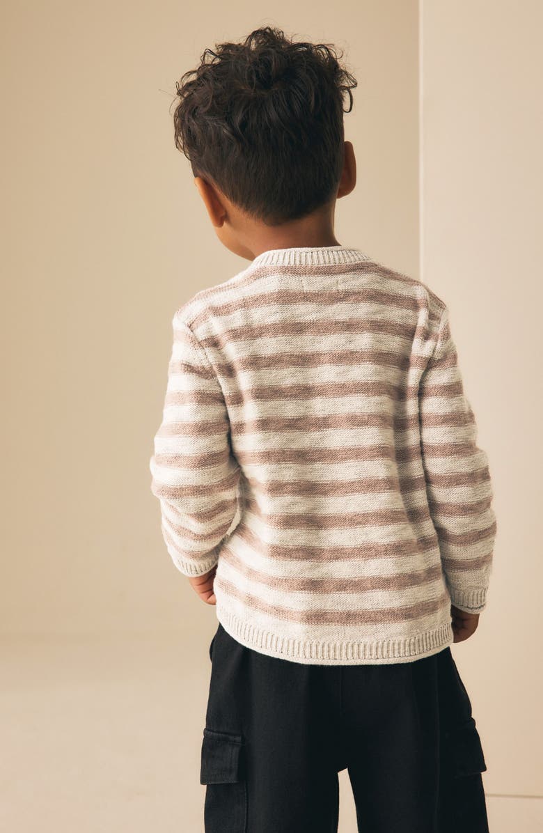 NEXT Kids' Stripe Stitch Bear Sweater, Alternate, color, Neutral