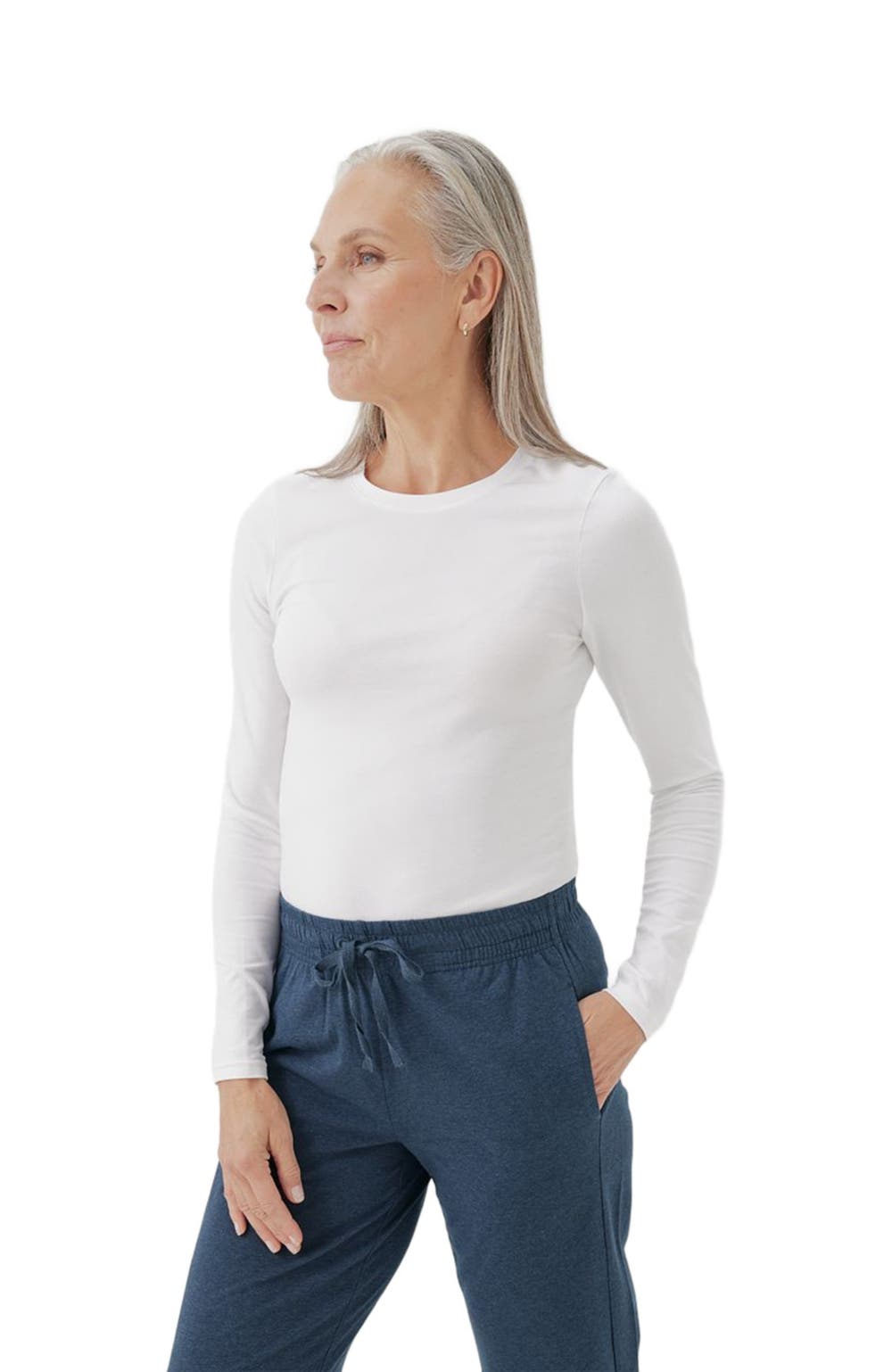 Organic Cotton Cool Stretch Fitted Long Sleeve Tee, color, White