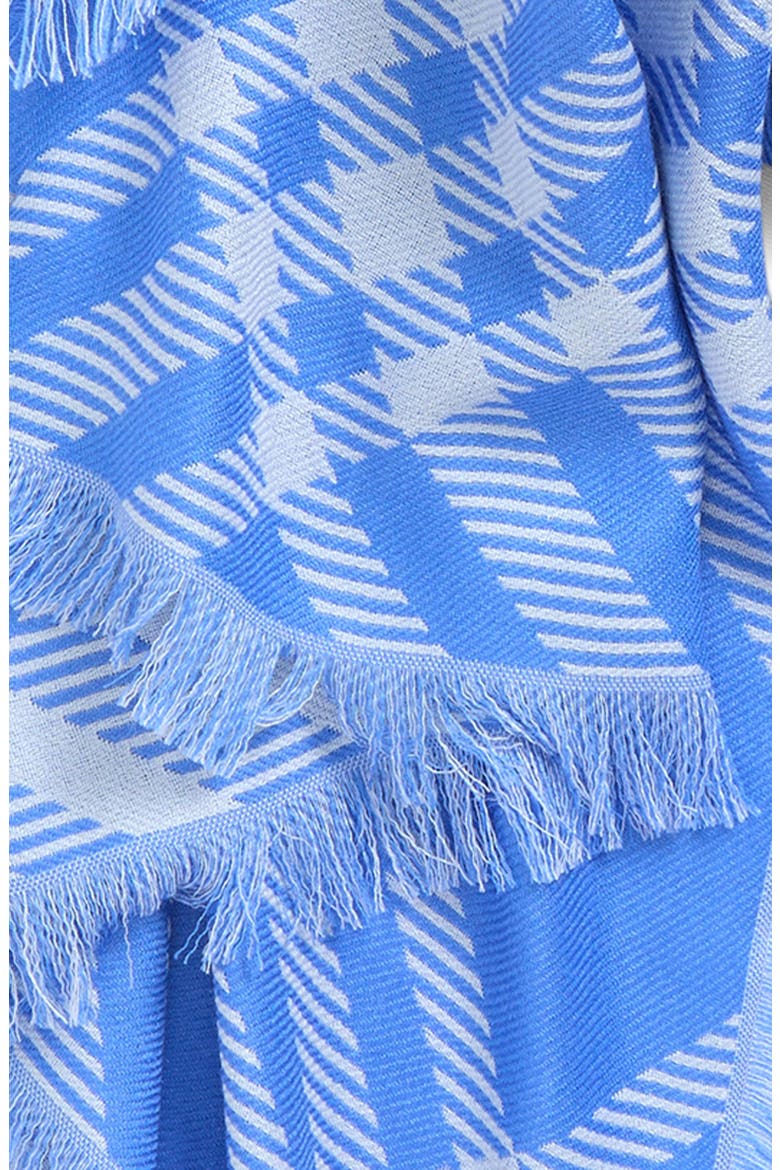 Check Wool & Silk Fringe Scarf, Alternate, color, DIVE BLUE