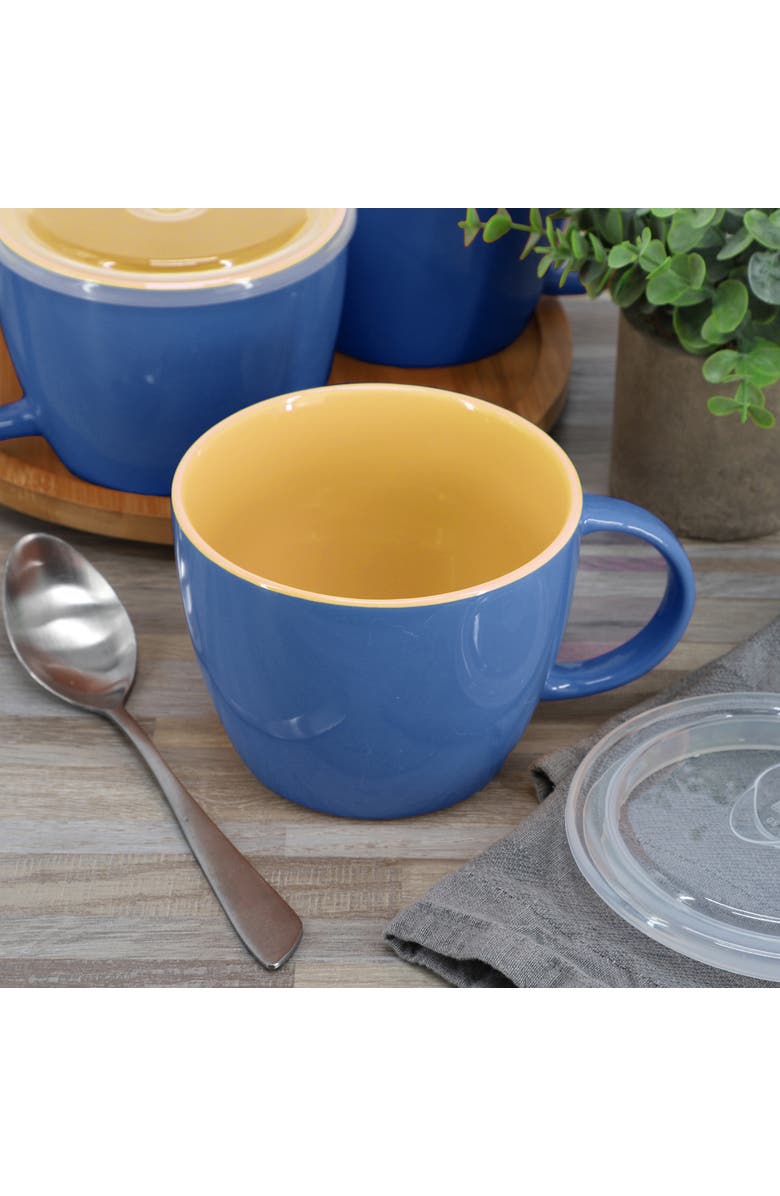 Gibson Home On The Go 4 Piece 25 Ounce Stoneware Soup Cup Set with Lid, Alternate, color, Blue