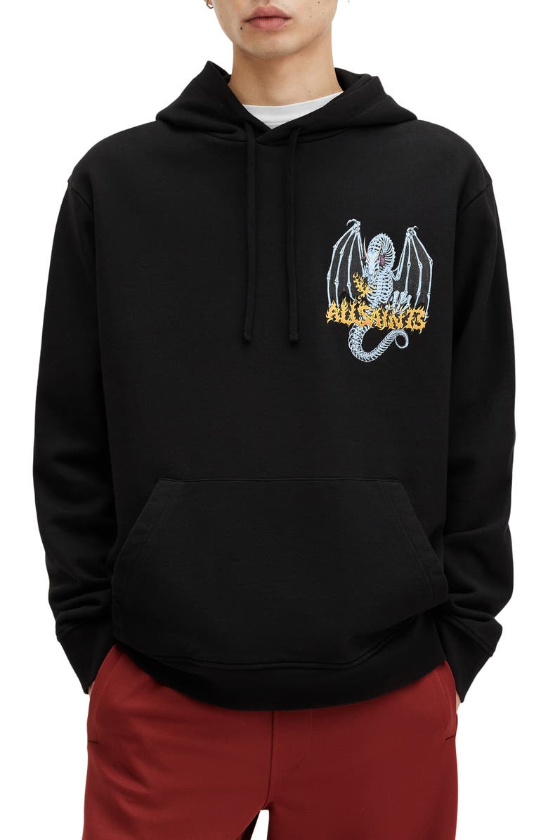 AllSaints Dragon Skull Graphic Hoodie, Main, color, 