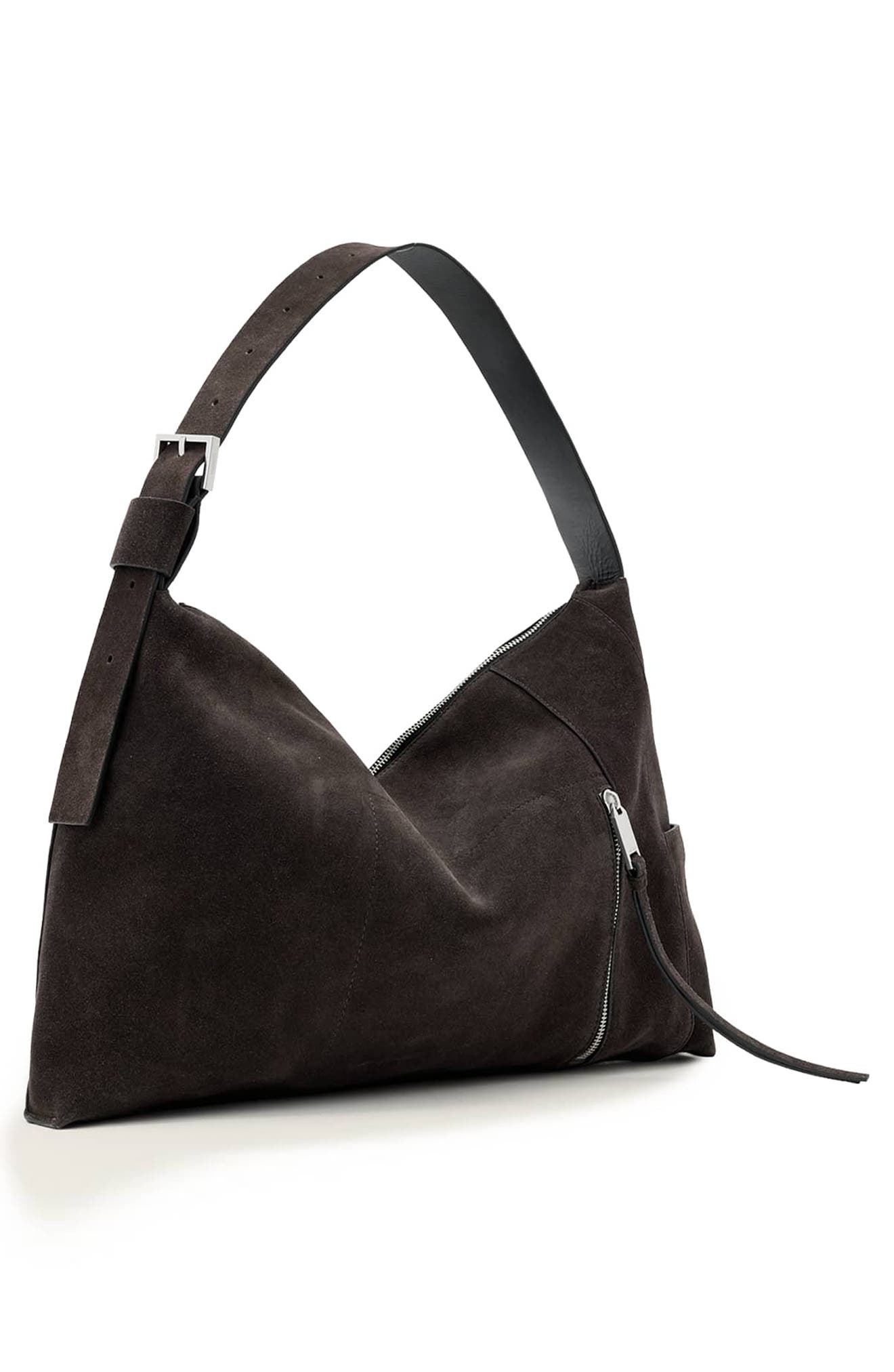 AllSaints Medium Alba Suede Shoulder Bag, Alternate, color, Bitter Brown