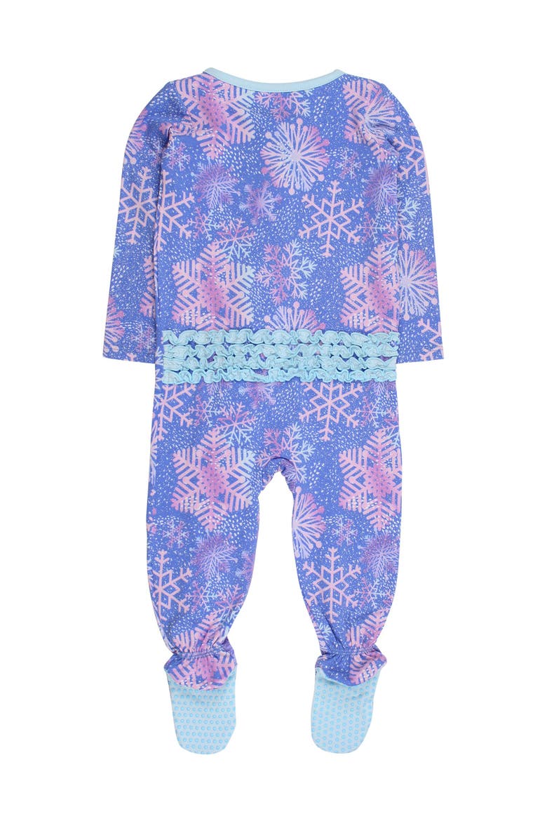 Modal Blend Ruffle One Piece Footie Pajamas, Alternate, color, Shimmer Snowflakes