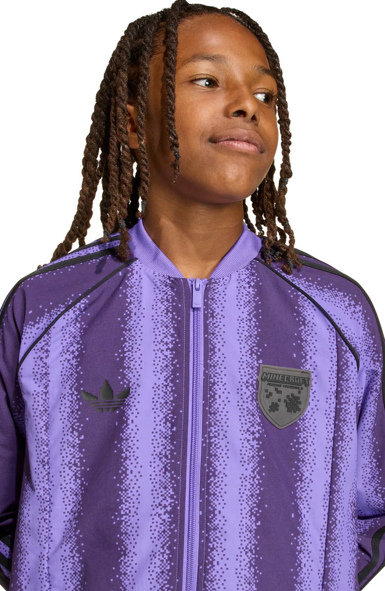 adidas Originals Kids' Minecraft 3-Stripes Track Jacket, Alternate, color, Purple Rush/ Violet