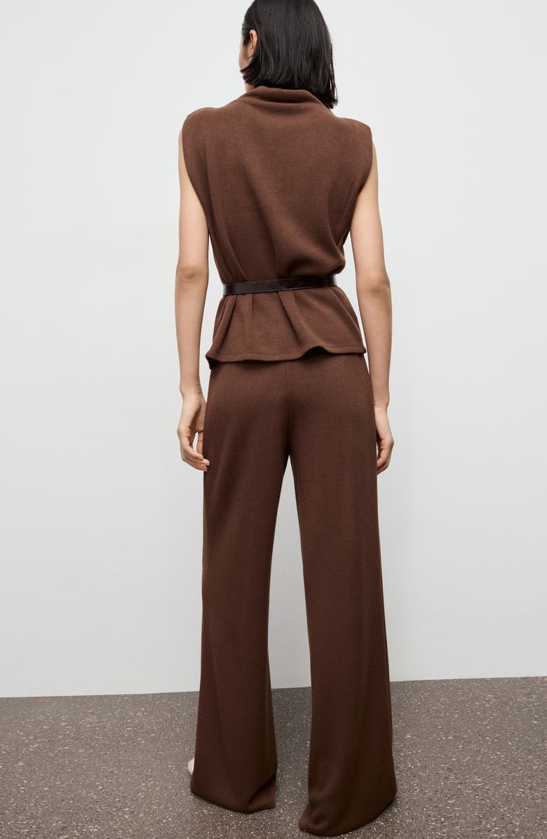 MANGO Pleated Wide Leg Pull-On Pants, Alternate, color, Brown