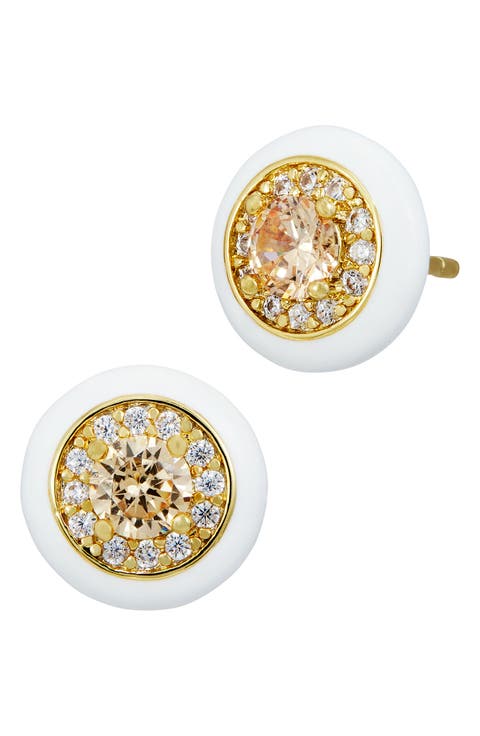 Cubic Zirconia and Enamel Stud Earrings