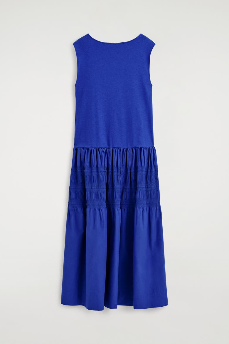 Tiered Gathered Midi Dress, Alternate, color, BLUE