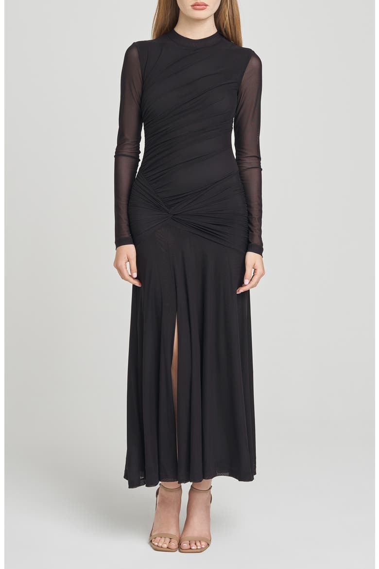 Selene Ruched Long Sleeve Dress, Main, color, BLACK