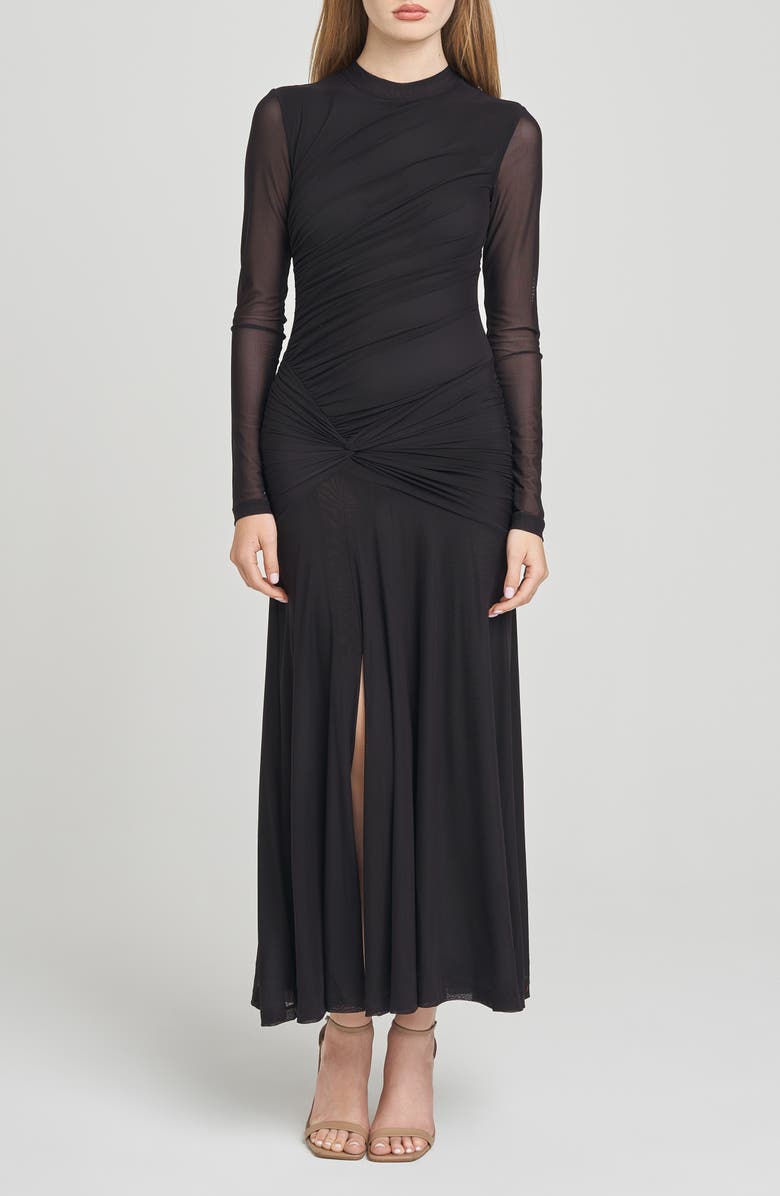 WAYF Selene Ruched Long Sleeve Dress, Main, color, Black