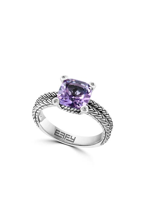 Sterling Silver Amethyst Double Braid Ring
