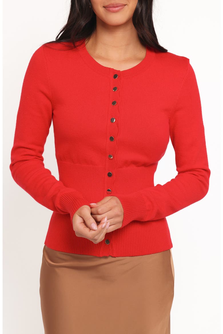 Walsh Scallop Trim Cardigan, Alternate, color, RED
