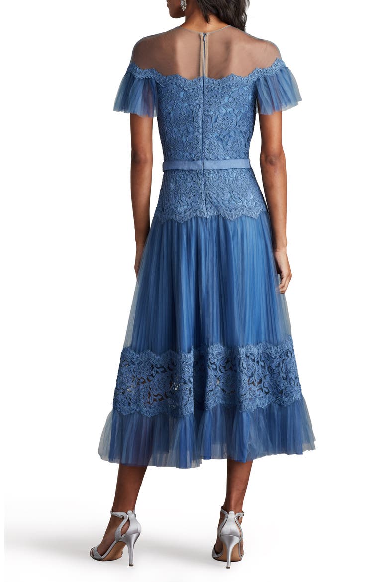 Mixed Media Lace & Tulle Cocktail Midi Dress, Alternate, color, BLUE STONE