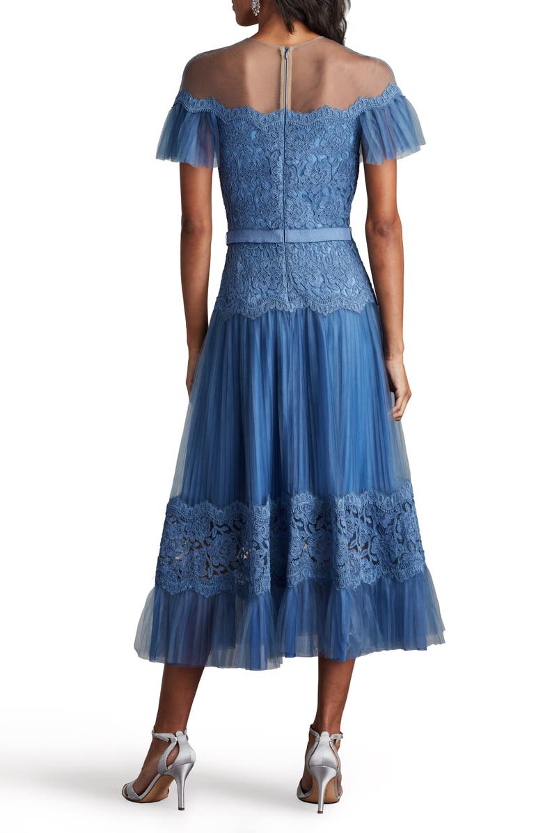 Tadashi Shoji Mixed Media Lace & Tulle Cocktail Midi Dress, Alternate, color,