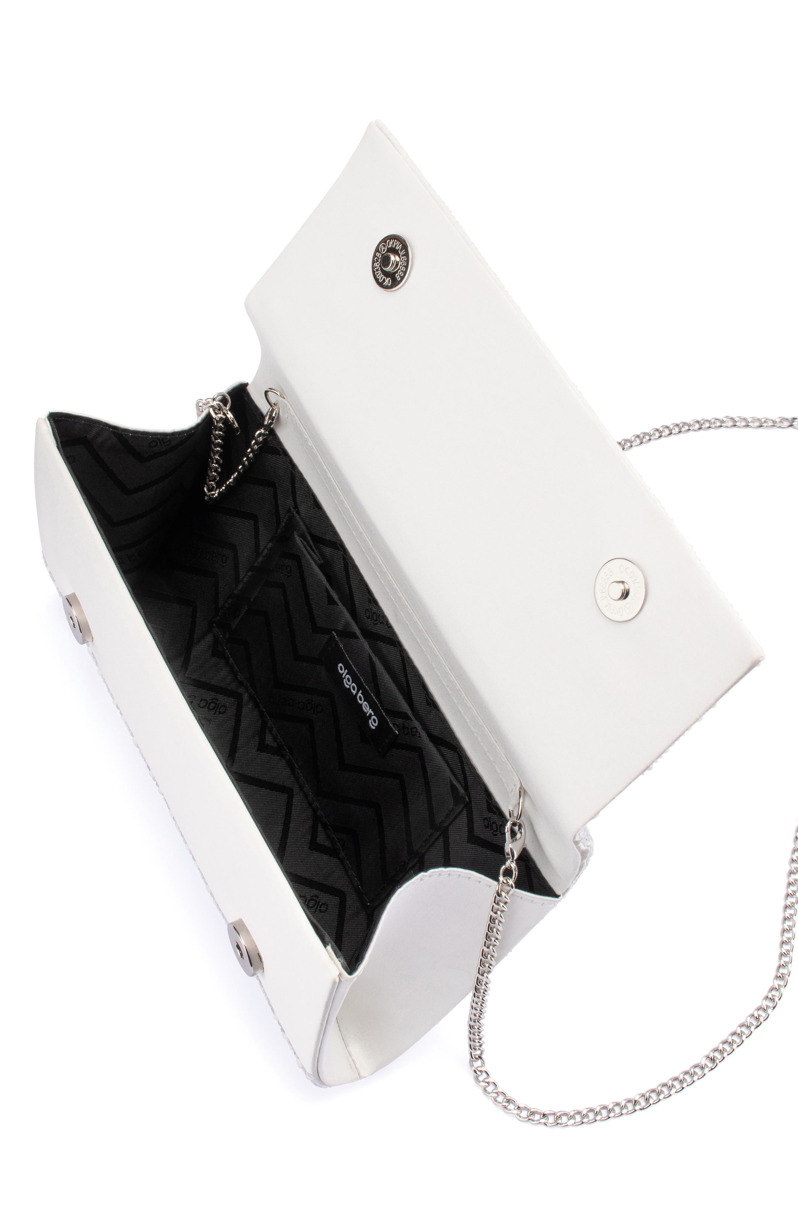 Olga Berg Dana Crystal & Faux Pearl Clutch, Alternate, color, Pearl Silver