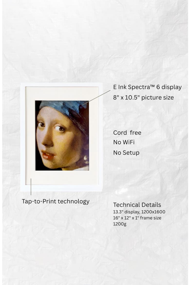 13.3in ePaper Display Cordless e-ink Digital Photo Art Frame, Alternate, color, White