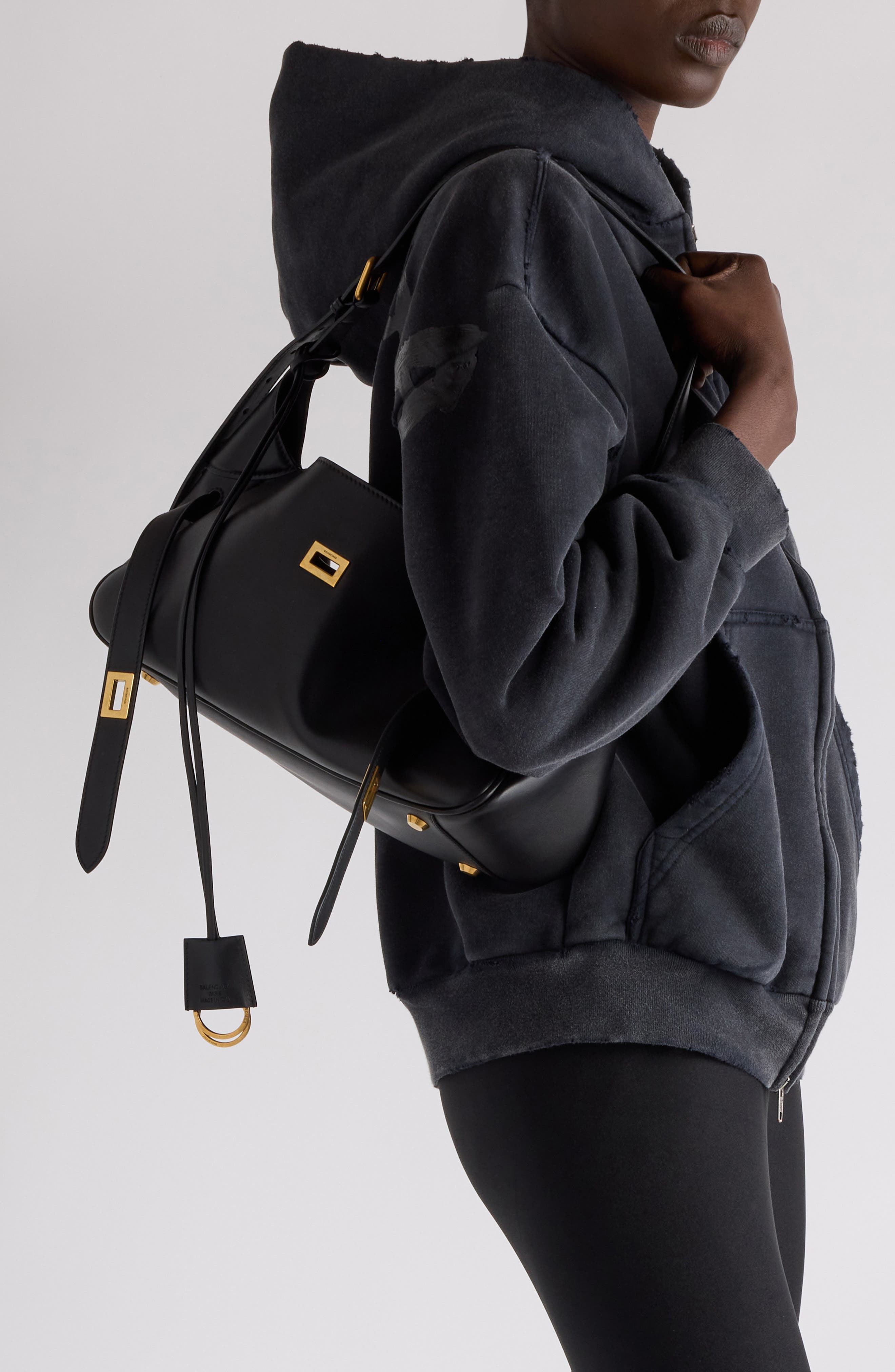 Balenciaga Small Bel Air Leather Shoulder Bag, Alternate, color, 1000 Black