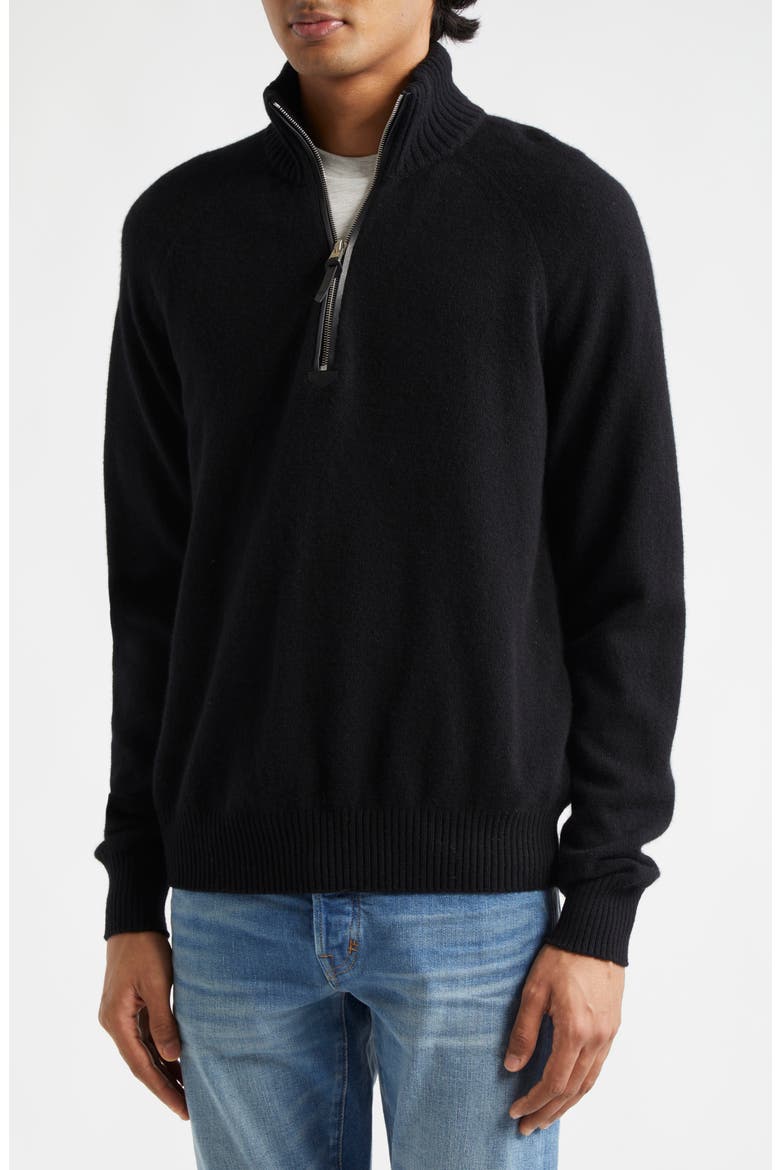 Lambswool & Cashmere Half Zip Sweater, Alternate, color, BLACK