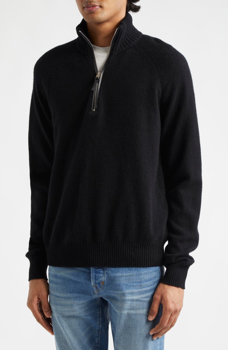 TOM FORD Lambswool & Cashmere Half Zip Sweater, Alternate, color, Black