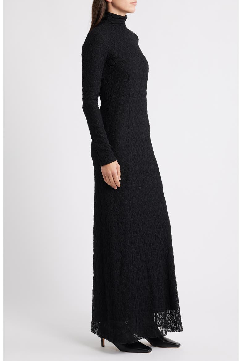 Ellie Lace Long Sleeve Turtleneck Maxi Dress, Alternate, color, BLACK