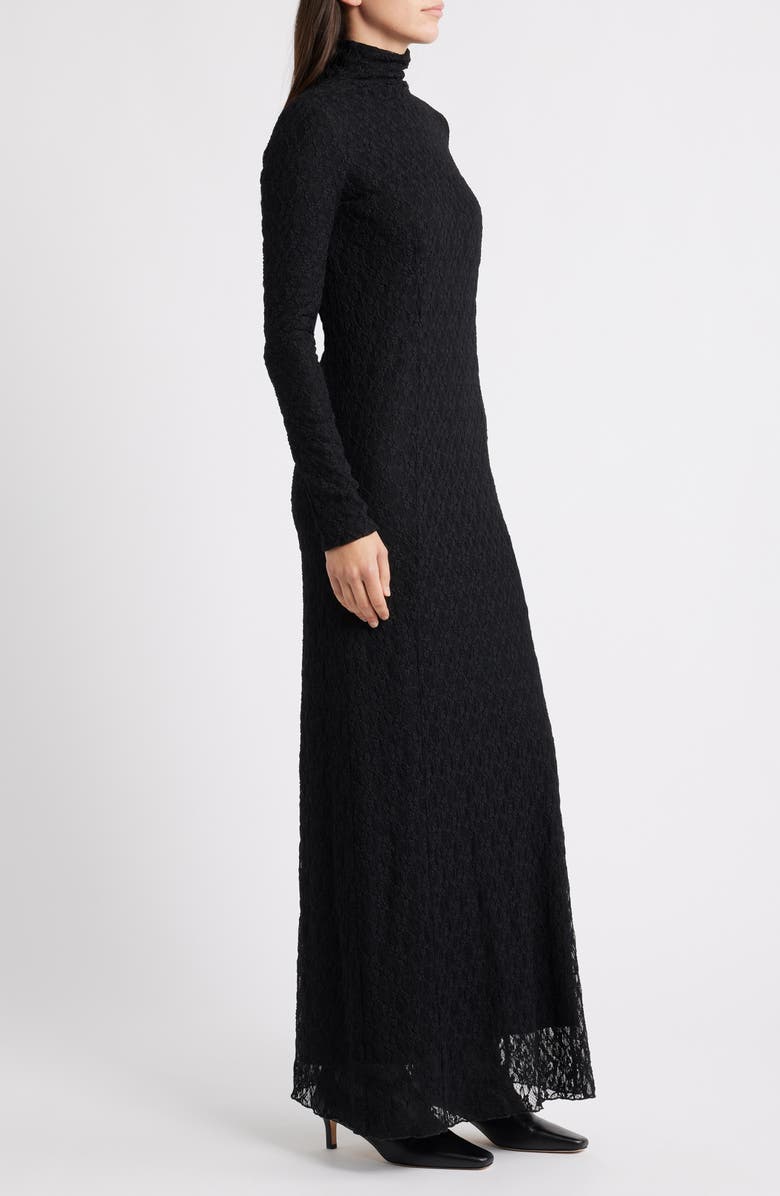 rag & bone Ellie Lace Long Sleeve Turtleneck Maxi Dress, Alternate, color, Black