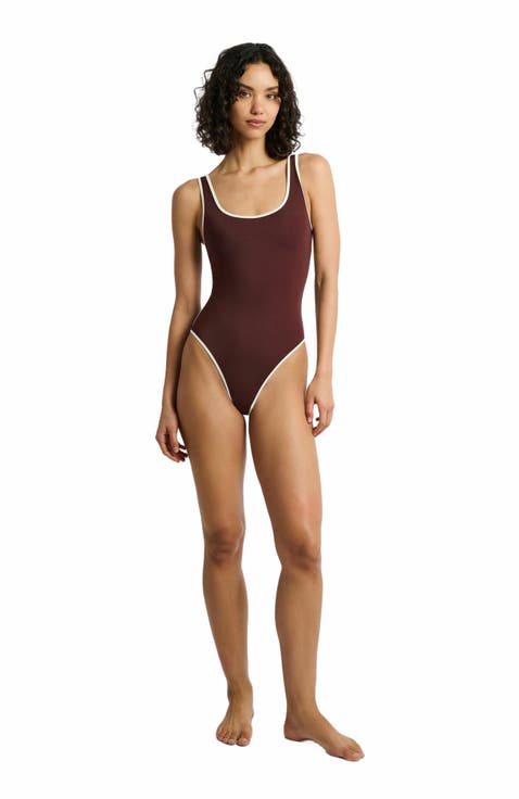 amerge ♡ sheer ribbon feminine onepiece The Bonita One Piece - Wide Rib - Tangerine - Classic