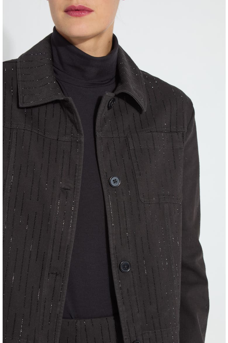 Nala Beaded Denim Trucker Jacket, Alternate, color, BLACK