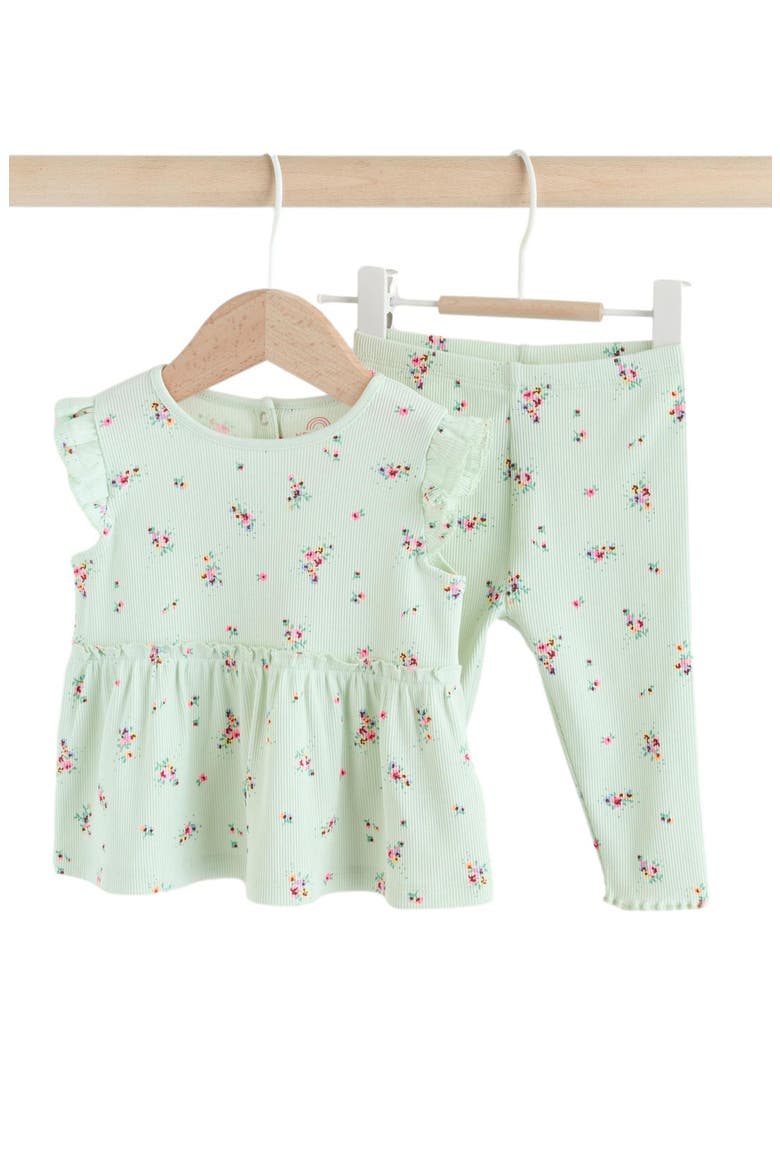 Ditsy Floral Top & Leggings Set, Alternate, color, GREEN
