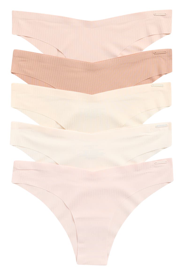 5-Pack V-Waist Microfiber Tangas, Main, color, BEIGE PETAL/ BLUSH SHORES