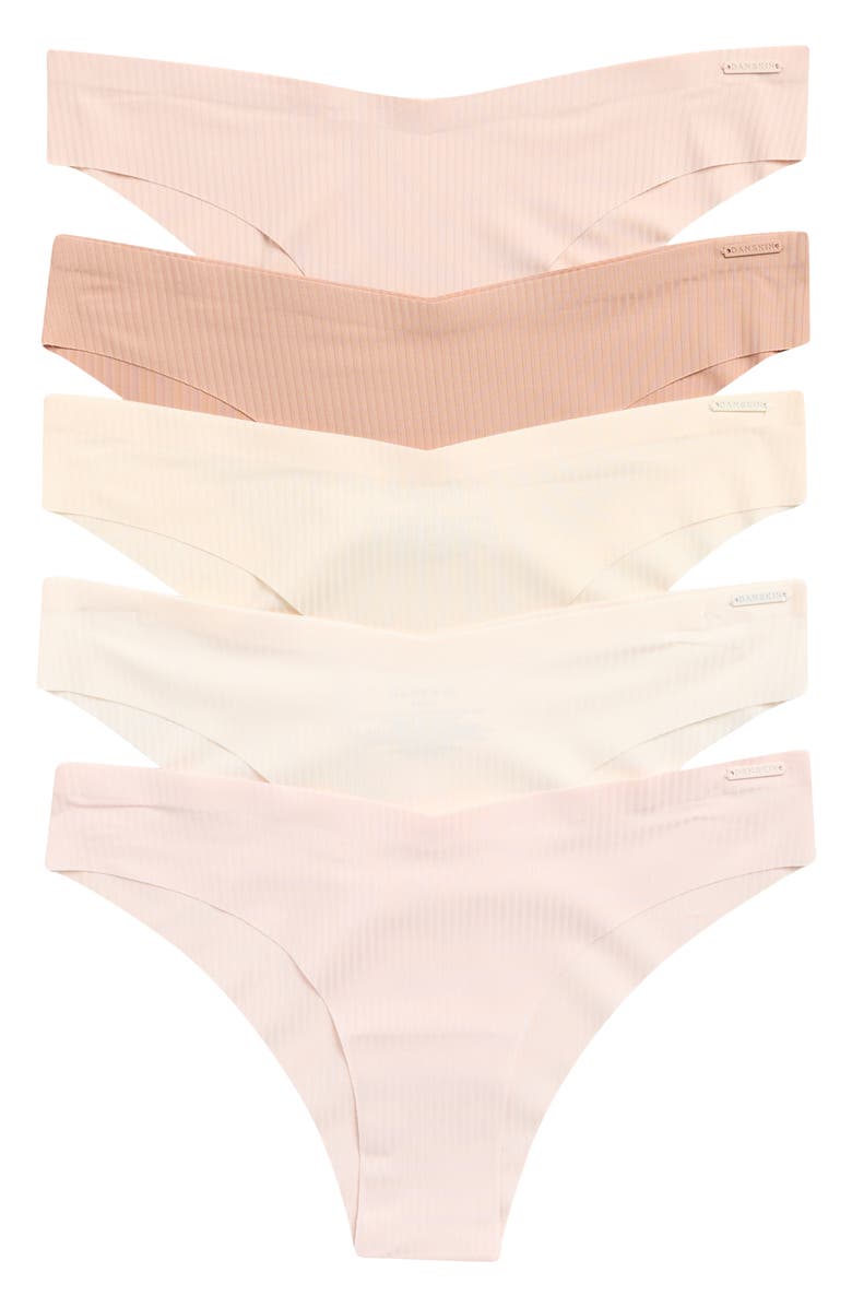 Danskin 5-Pack V-Waist Microfiber Tangas, Main, color, Beige Petal/ Blush Shores