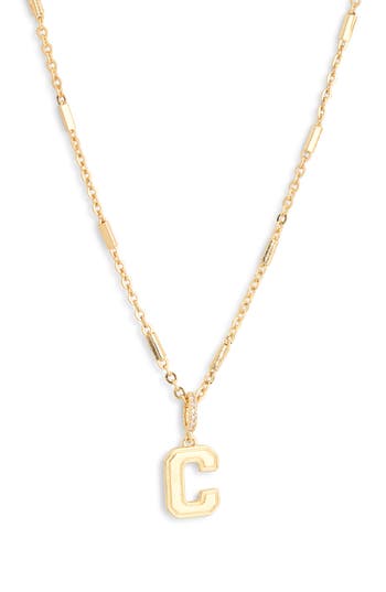 Leith Varsity Font Cubic Zirconia Initial Pendant Necklace In Gold