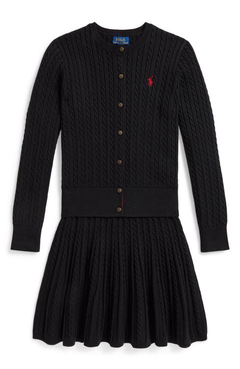 Kids' Mini Cable Knit Cotton Cardigan & Skirt Set