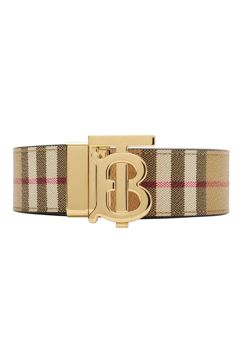 TB Plaque Check Reversible Belt, Main, color, BLACK-ARCHIVE BEIGE