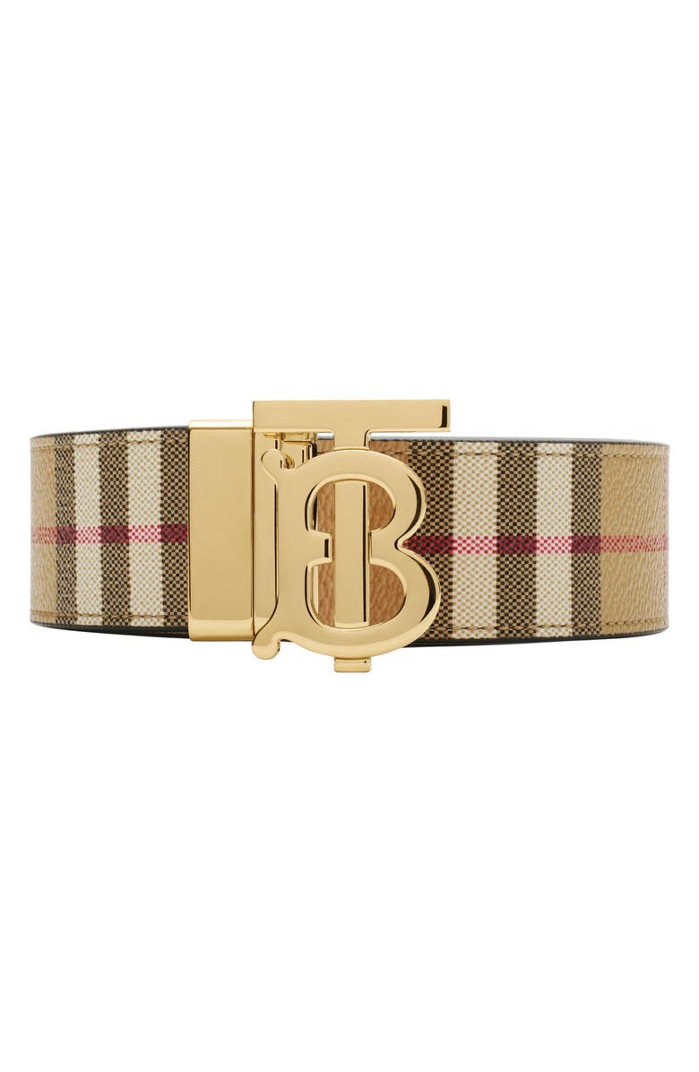 Burberry TB Plaque Check Reversible Belt, Main, color, Black-Archive Beige