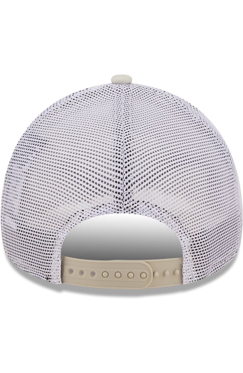 New Era Men's New Era Khaki/White Los Angeles Chargers Happy Camper A-Frame Trucker 9FORTY Snapback Hat, Alternate, color, 