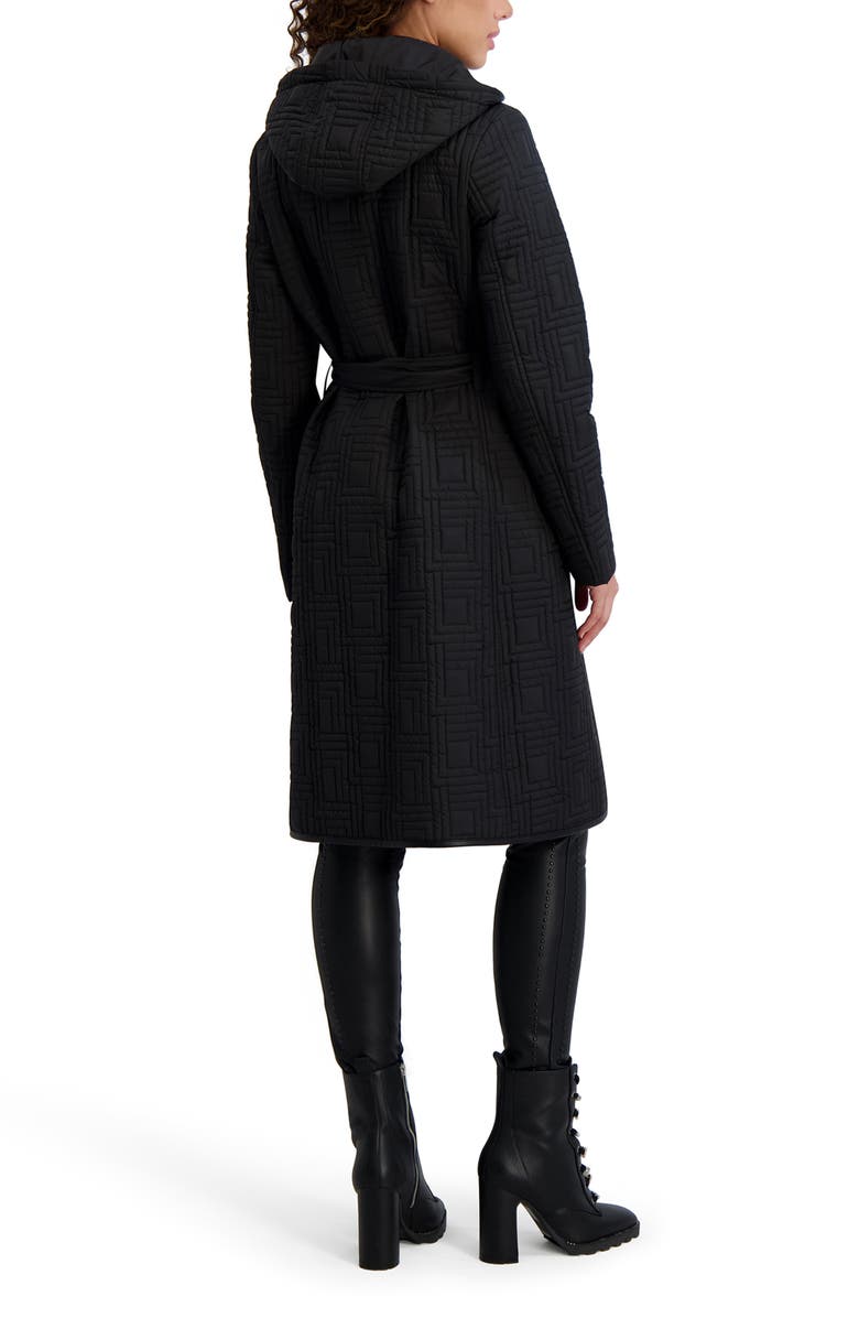 KARL LAGERFELD PARIS Hooded Belted Quilted Zip Jacket, Alternate, color, Black