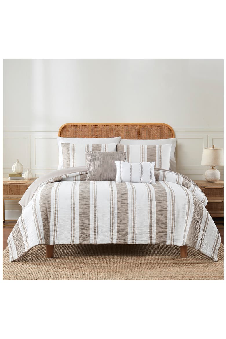 Jacquard Microfiber 5-Piece Comforter Set, Main, color, WHITE/ TAUPE