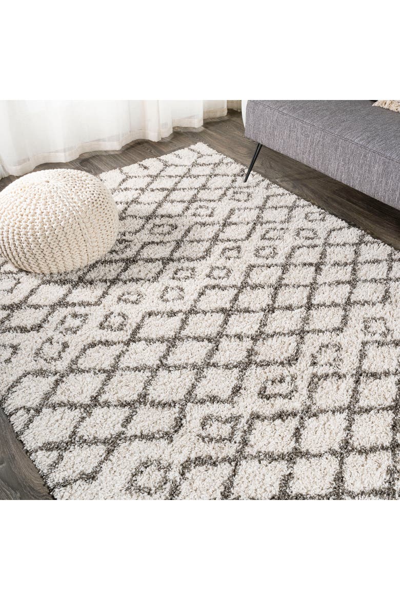 Algaida Moroccan Diamond Shag Area Rug, Alternate, color, Beige/Dark Gray