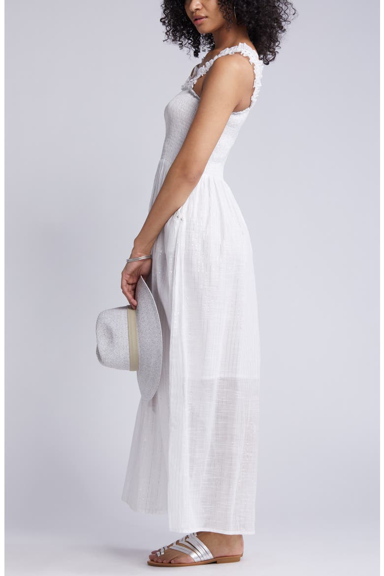 Metallic Stripe Cotton Sundress, Main, color, WHITE