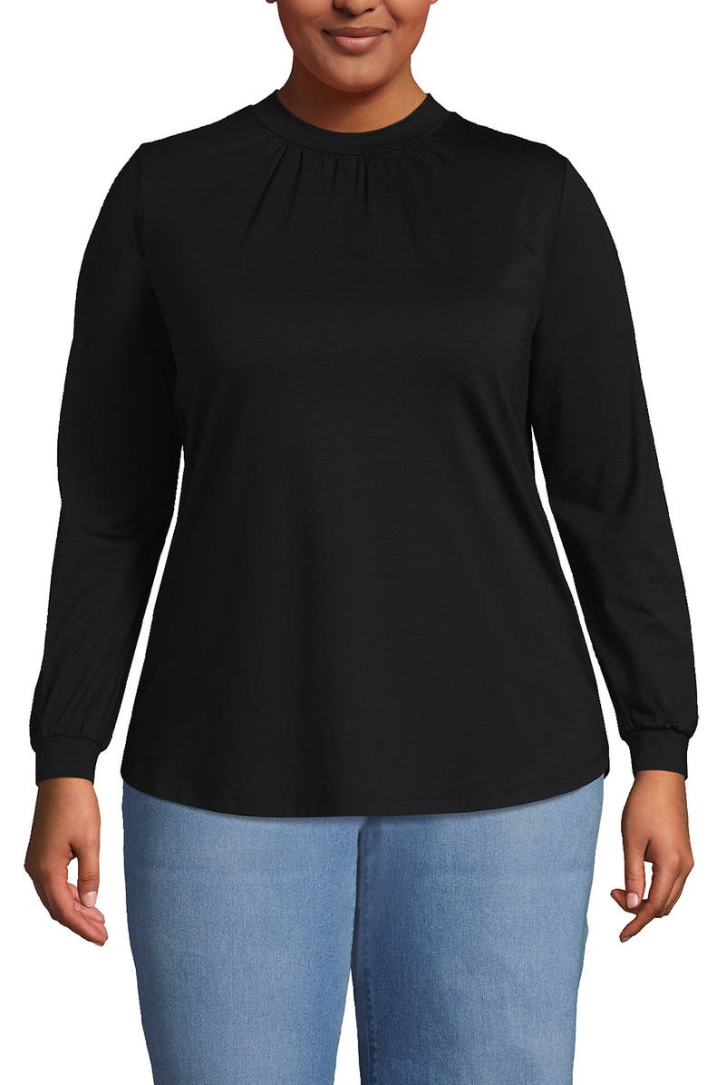 Lands' End Jersey Long Sleeve Gathered Mock, Main, color, Black
