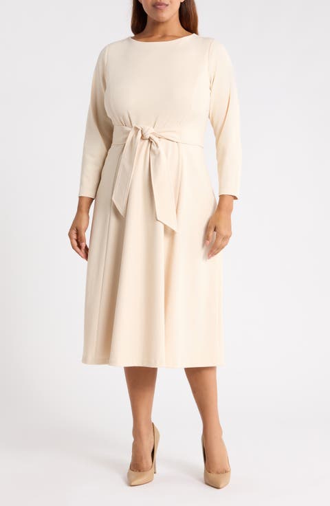 Tie Waist Scuba Midi Dress