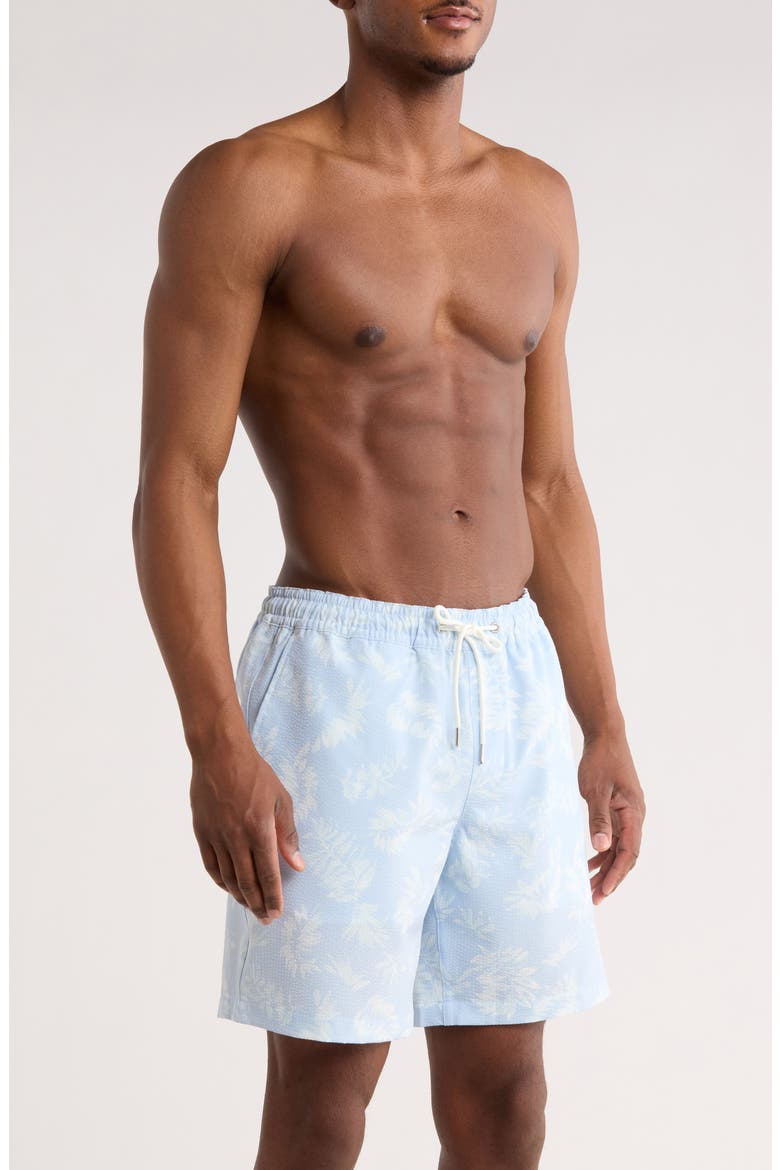 7-Inch Seersucker Swim Trunks, Alternate, color, BLUE BREEZE LOOSE LEAVES