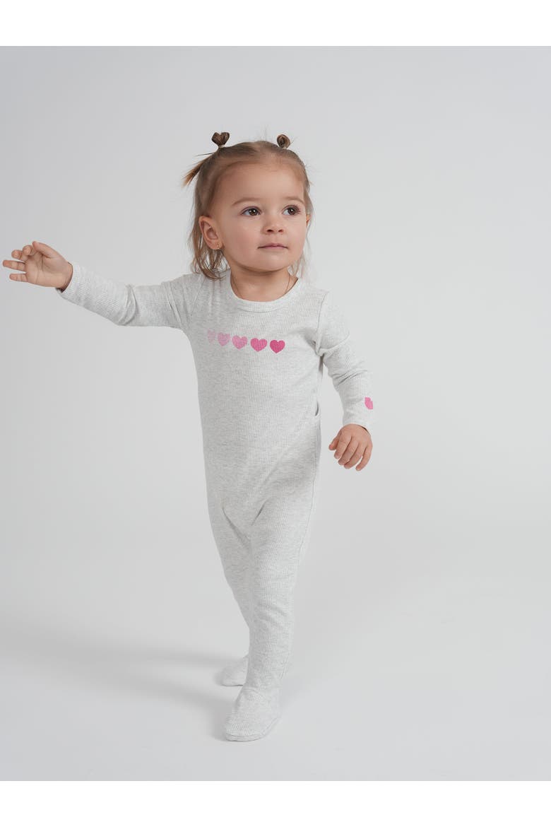 Long Sleeves with Heart Print Romper, Alternate, color, Light Grey Mix/Pink
